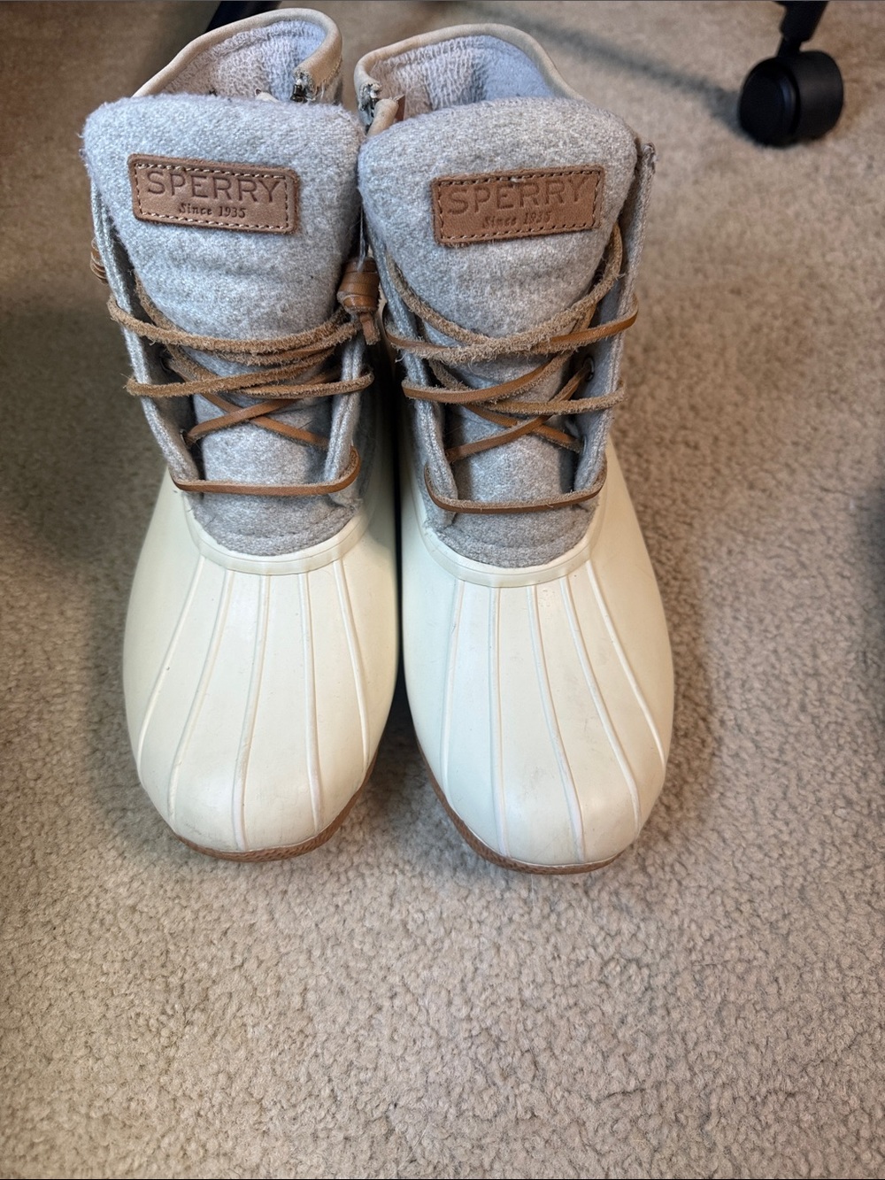 Sperry Cream & Gray Waterproof Duck Boots